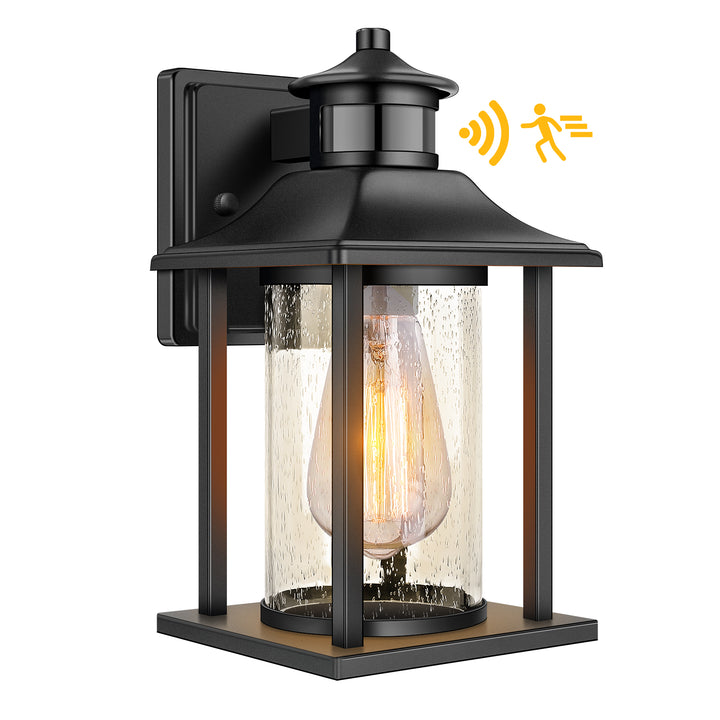 Lakumu Exterior Outdoor Wall Lantern with Motion Sensor and Seeded Glass for Entryway Doorway Garage Balcony, Motion Activated