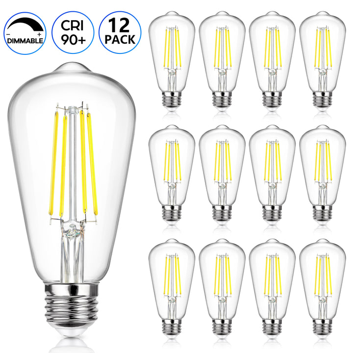 Lakumu Dimmable Vintage LED Edison Bulbs Equivalent 60W Incandescent, 7W Daylight White 5000K ST58, 12 Pack