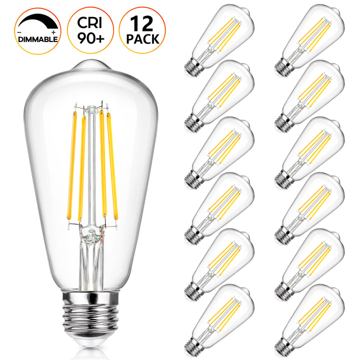 Lakumu Dimmable Vintage LED Edison Bulbs Equivalent 60W Incandescent, 7W Warm White 2700K ST58, 12 Pack