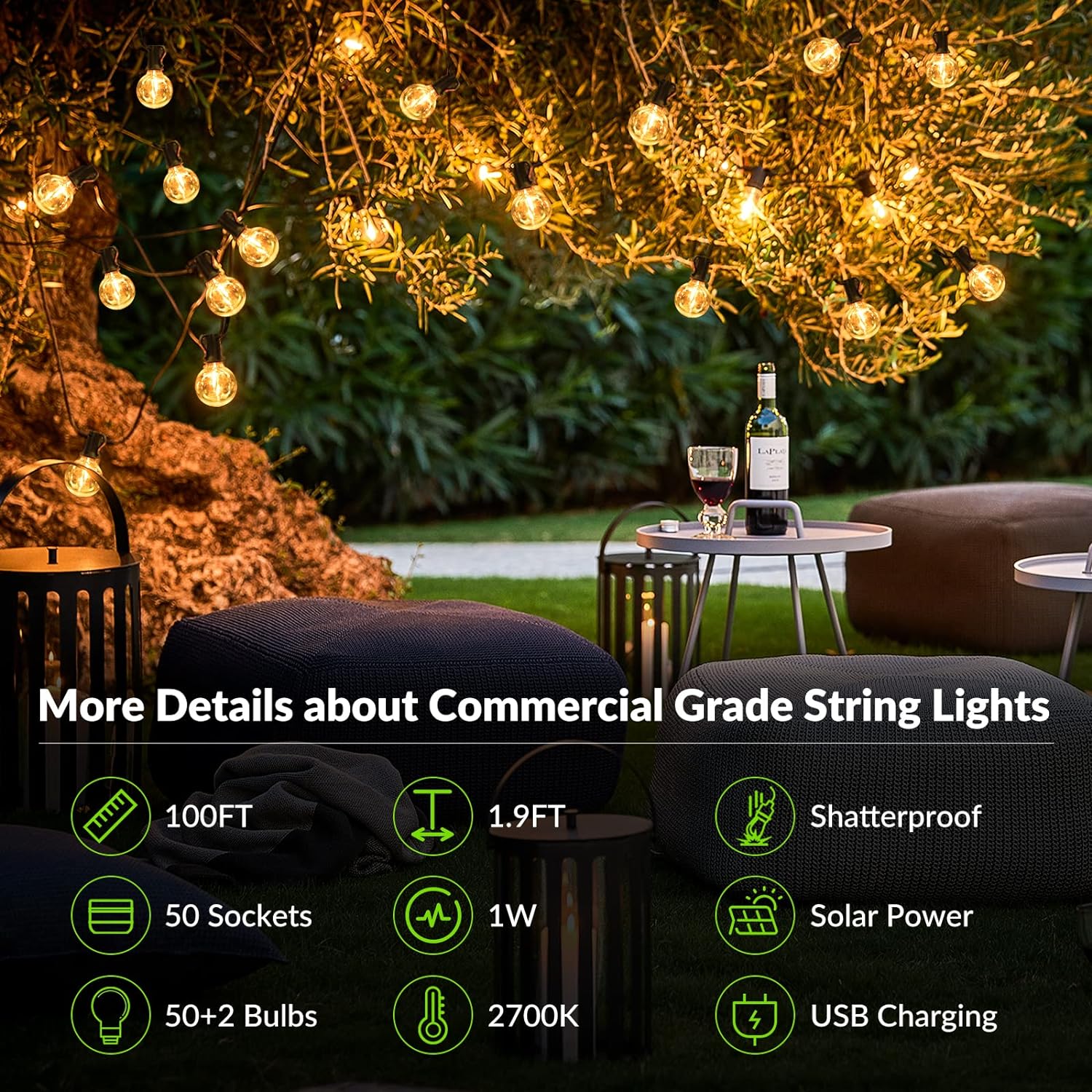 thumbnail image 2 of Solar String Lights Outdoor 60 Led 35.6 Ft Crystal Globe Lights With 8 2 of 11